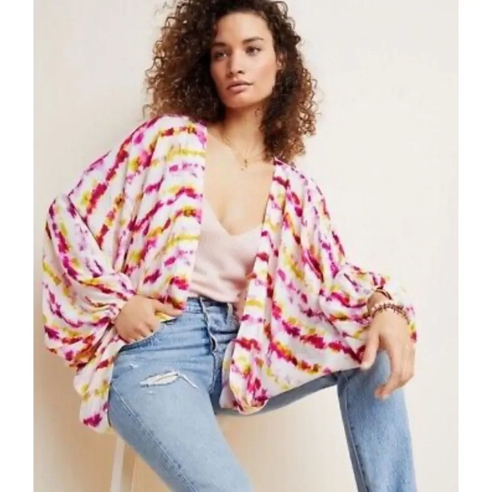Anthropologie Dip-Dyed Cocoon Kimono Topper Boho Festival Open Front‎ One Size
